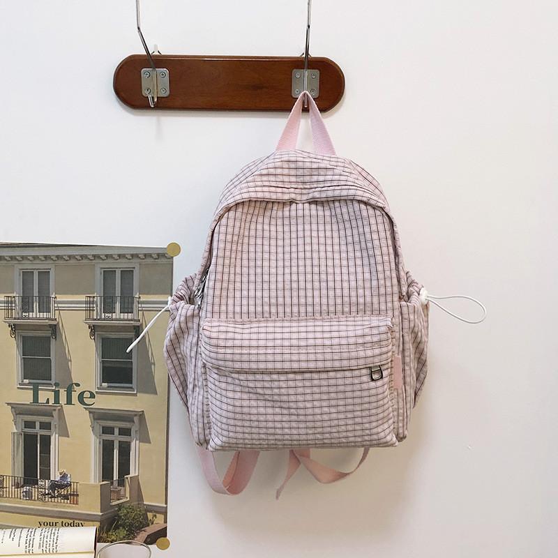 Cotton School Bag With Waterproof Feature And Grid Pattern For Teens And Adults