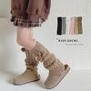 Children's Retro Coffee Color Long Tube Socks with Fur Ball - Warm, Thick, and Perfect for Autumn and Winter