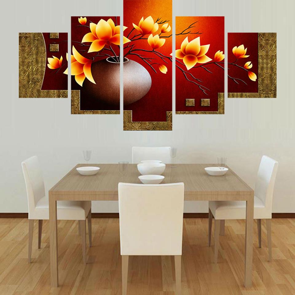 Art Modern Canvas Painting Wall 5 Panel Flower Modular Picture Home Decoration Print On For Living Room Canvas Poster
