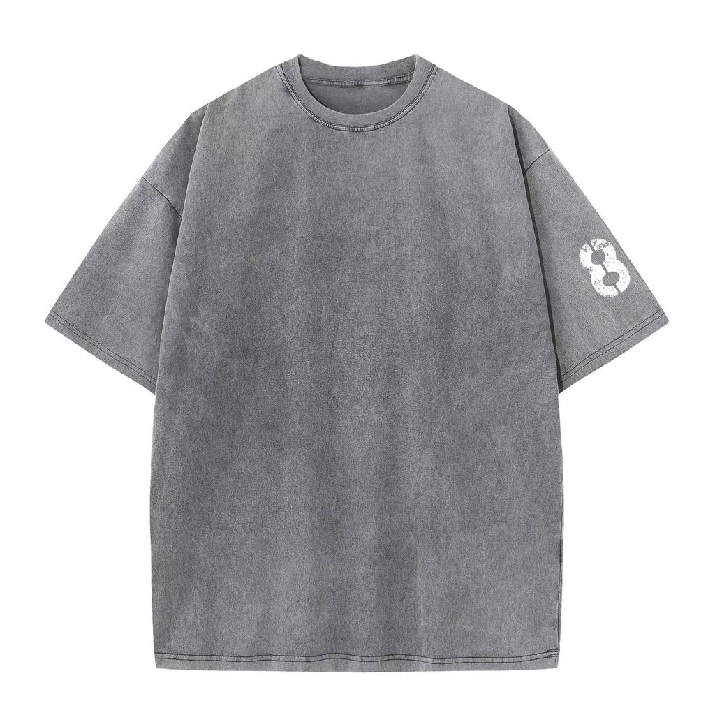 Футболка из хлопка Acid Wash, мужская, с круглым вырезом, с короткими рукавами, потертая, европейская, американская, молодежная, модная, спортивная, повседневная футболка