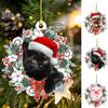 Hanging Cat Dog With Santa Hat Pendant Acrylic Christmas Tree Ornaments  Xmas Gifts