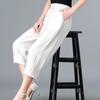 Mom's Summer Cotton-Linen Seven-Point Pants Elastic High-Waist Casual Trousers for Senior Women Linen Trousers
