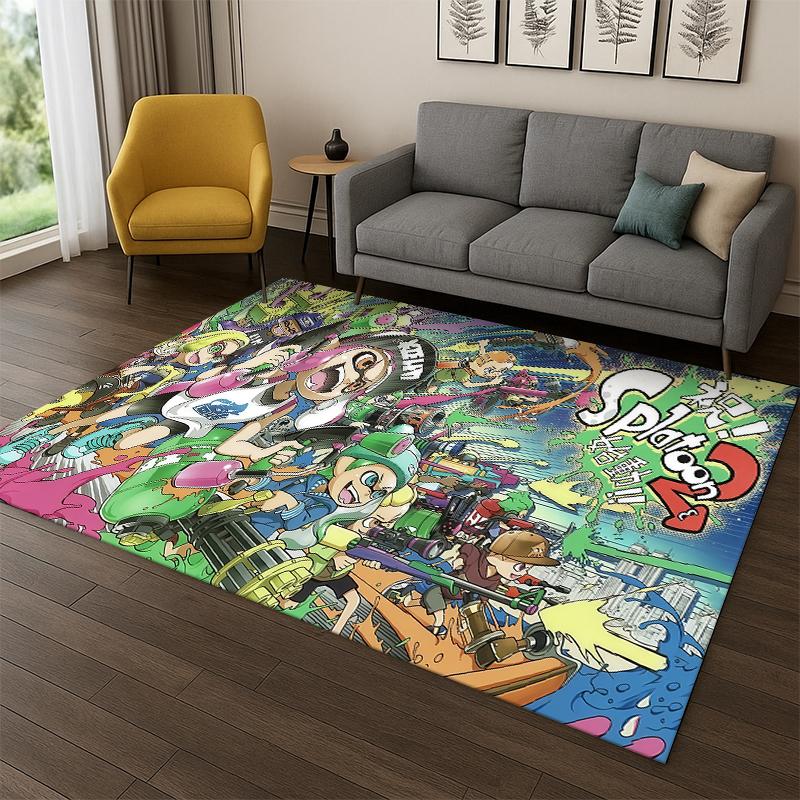 funny Splatoon 3 Cartoon Game Carpet Rug for Bedroom Living Room Sofa Playroom Doormat Home Decor,Kid Area Rug Non-slip gift