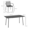 Garden Furniture Set Outdoor Dining Room 7 Pieces With 1 Table And 6 Stackable Chairs In Dark Gray Steel