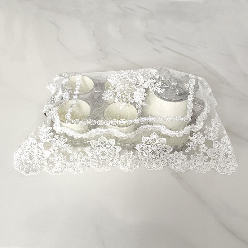 Round Square Lace Tablecloth Cover Towel Embroidered Flower Dustproof Transparent Mesh Yarn White Beautiful Lace Embroidery Pad Cover