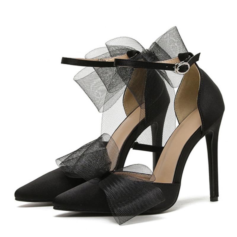 Liyke Новые женские туфли-лодочки с острым носком и ремешком с пряжкой, модные летние туфли на шпильке, атласные, с бантом, для вечеринок и выпускных