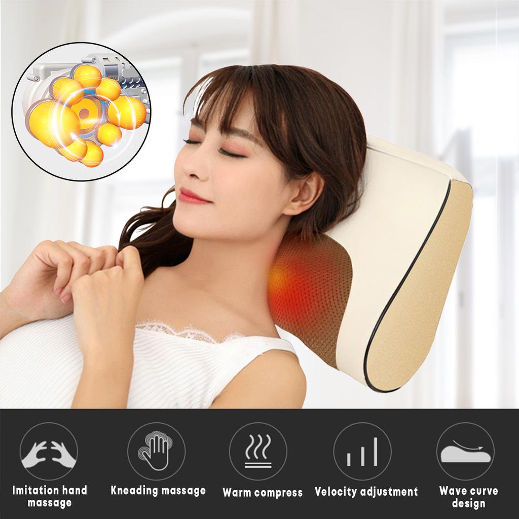 24W Electric Massage Pillow 4/6 Buttons Infrared Heating Neck Shoulder Back Body Massager Device