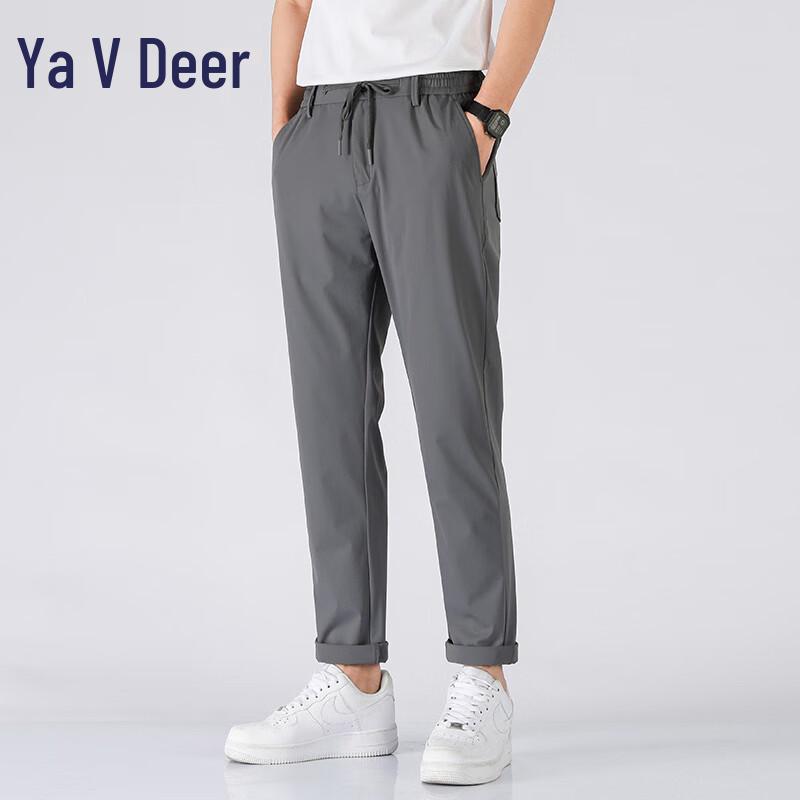 Yalu Men's Ice Silk Drawstring Elastic Waist Casual Straight-Leg Pants