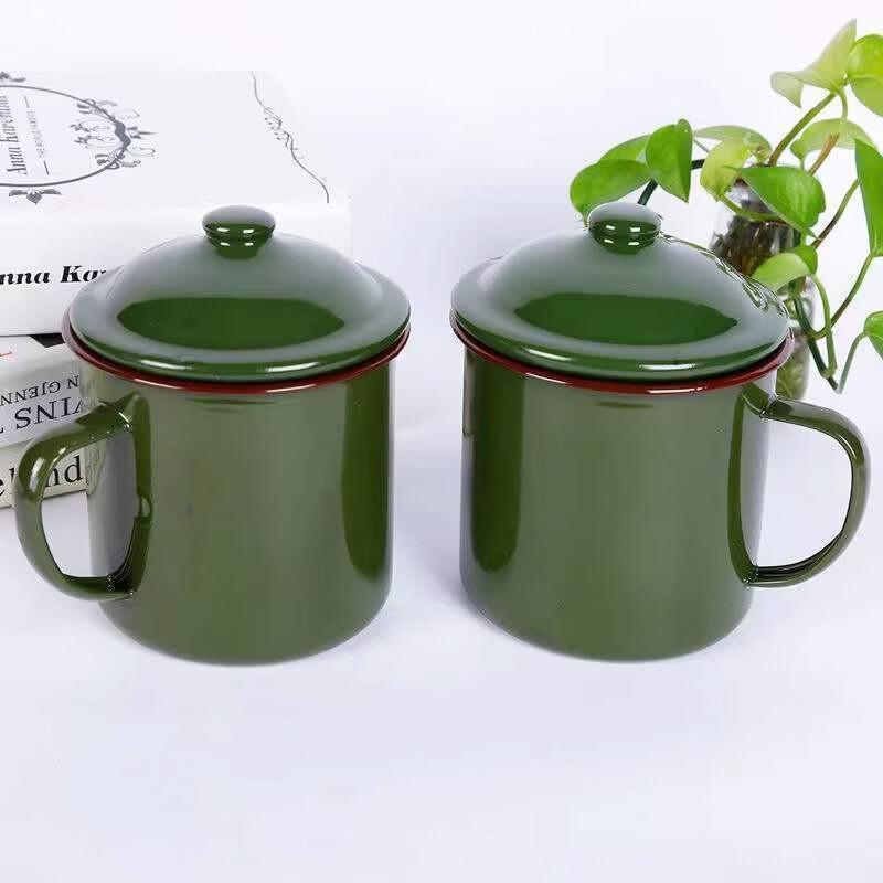Классические эмалированные кружки Changqi военного зеленого цвета (2-Pack)