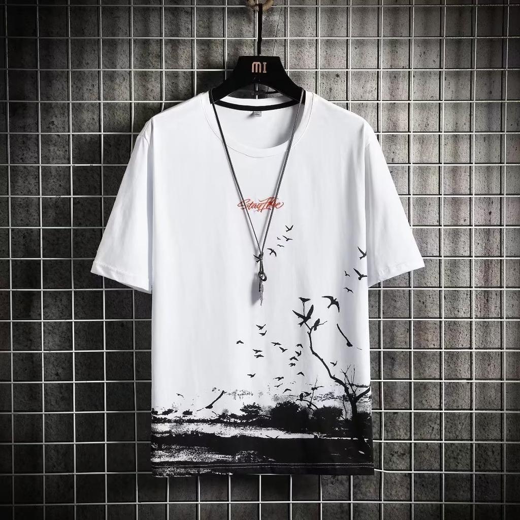 Summer Men's  Fashion Chinese Traditional Painting Style 3d Printed T Shirt Simple Pattern Short-sleeved Tees  Casual Men's Tops