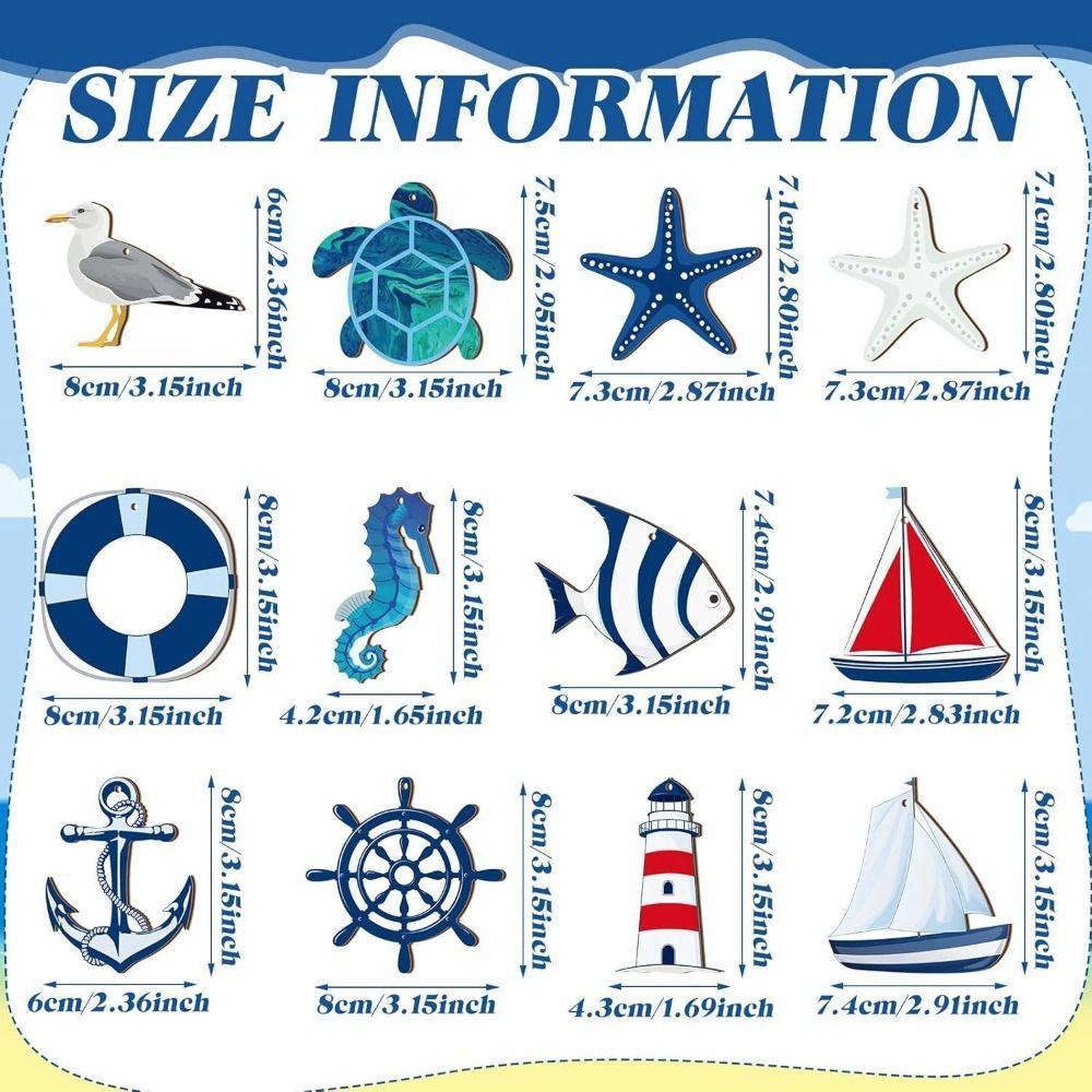 24pcs Wooden Sea Animals Hanging Ornament Ocean Themed Signs Decorations  for Wall Tropical Bar