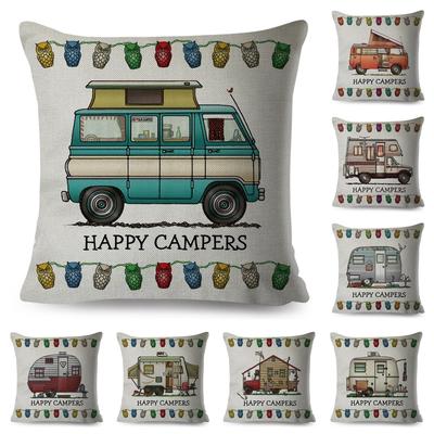 Наволочка Happy Camper Декор Мультяшный Путешествия Автомобиль Принт Наволочка для Дома Дивана Детской Комнаты Полиэстер Чехол для Подушки 45x45см