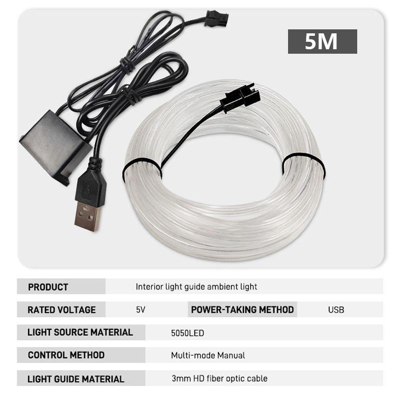 5M Car Interior Led Decorative Lamp EL Wiring Neon Strip Cold Light Wire For Auto DIY Flexible Ambient Light USB Atmosphere Lamp