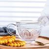 400ml European Retro Glass Cup Sun Flower Embossed Breakfast Milk Cup Anti-scald Handle Tea Coffee Cup Milkshake Juice Cup For Party