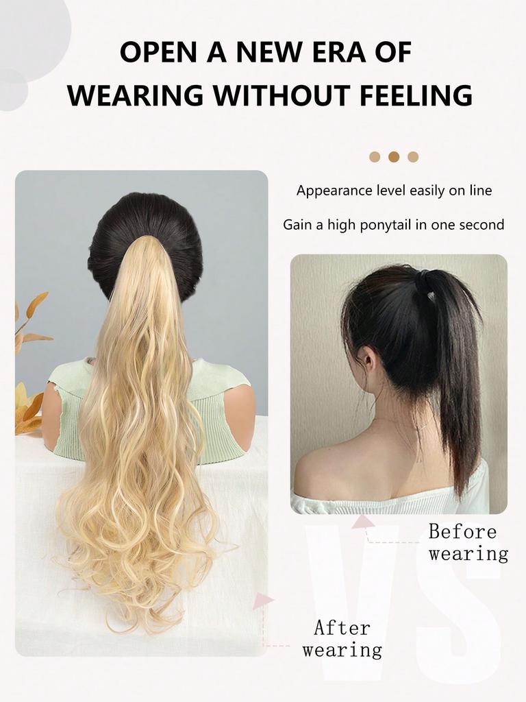 Light Gold Synthetic Graw Clip Big Waves Long Curly Hair Ponytail Hair Extension