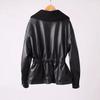 Autumn new fashion lapel design versatile lantern sleeves imitation leather jacket women