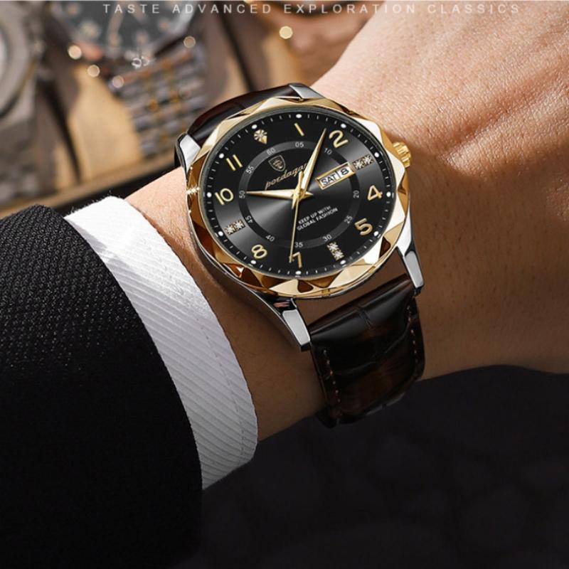 2024 Новый тренд, модные роскошные мужские часы, светящиеся водонепроницаемые часы с двойным календарем, ультратонкие кожаные мужские часы с автоматическим механизмом, украшенные бриллиантами