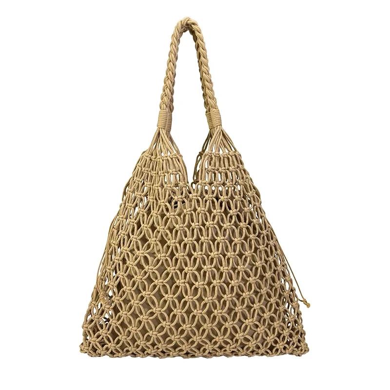 Сумки через плечо из однотонной ткани ручной работы из ажурной сетки, летние высококачественные минималистичные универсальные сумки для отпуска для женщин