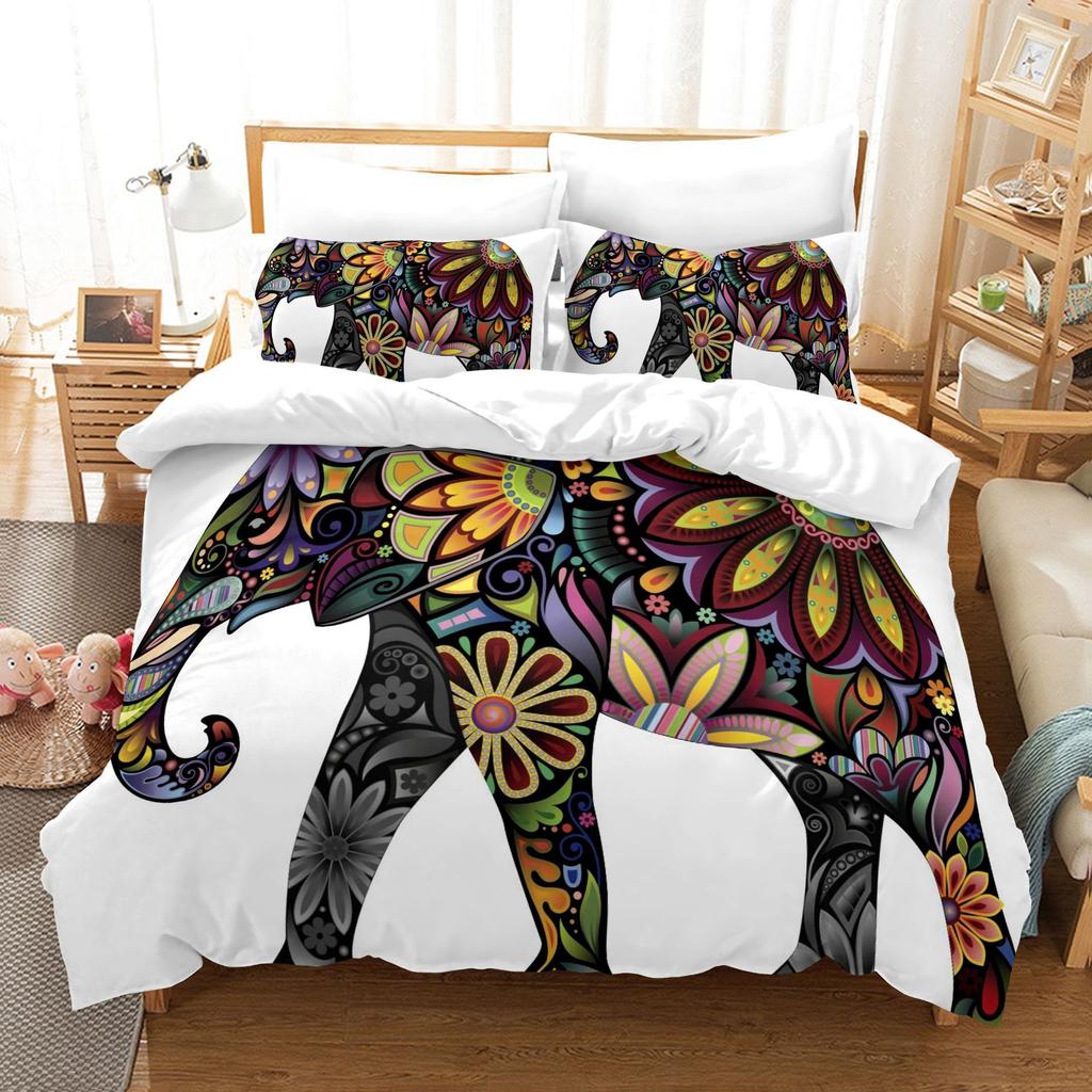 3D Digital Printing Bedding Quilt Set Three-Piece Elephant Animal Cartoon Animation