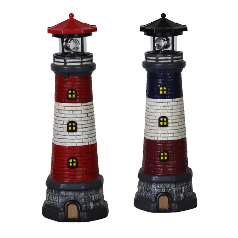 Солнечный маяк с вращающимися светодиодными огнями, водонепроницаемая лампа-маяк, декоративные садовые статуи для сада, двора, дорожки
