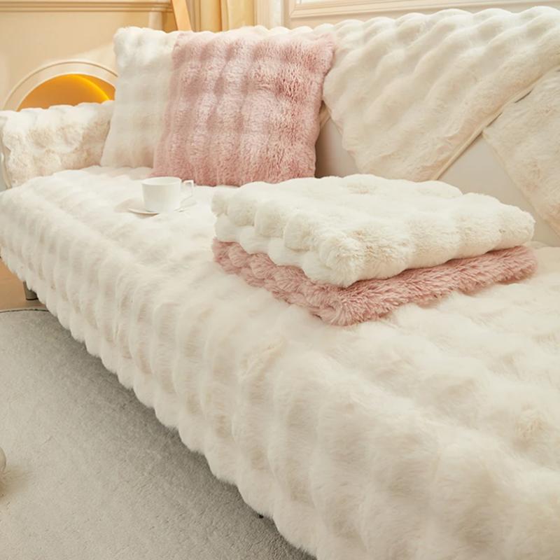 Плюшевый чехол для дивана для гостиной, теплое зимнее полотенце для дивана, универсальный нескользящий коврик для дивана, одеяло для дивана, подушка для дивана, утолщенная подушка с кроликом