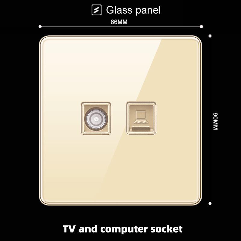 Hong Kong & Macau 13A British Socket with USB Fast Charging, Type-C, Gold Glass Panel, Three-Hole Square Pin