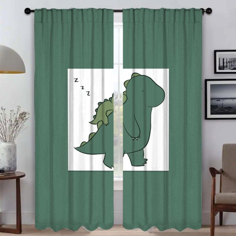 Anti-mosquito Curtains for Living Room Cute Dinosaur Window Curtain Shades Kitchen Curtains 2 Pieces Tulle for Bedroom Partition
