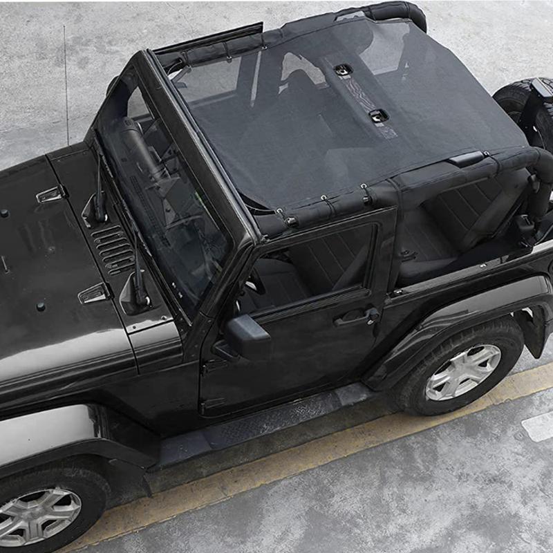 Car Roof Net Top Sunshade Mesh Cover UV Protection for Jeep Wrangler JK 2 Door 2007 2008 2009 2010 2011 2012 2013 2014 2015-2017