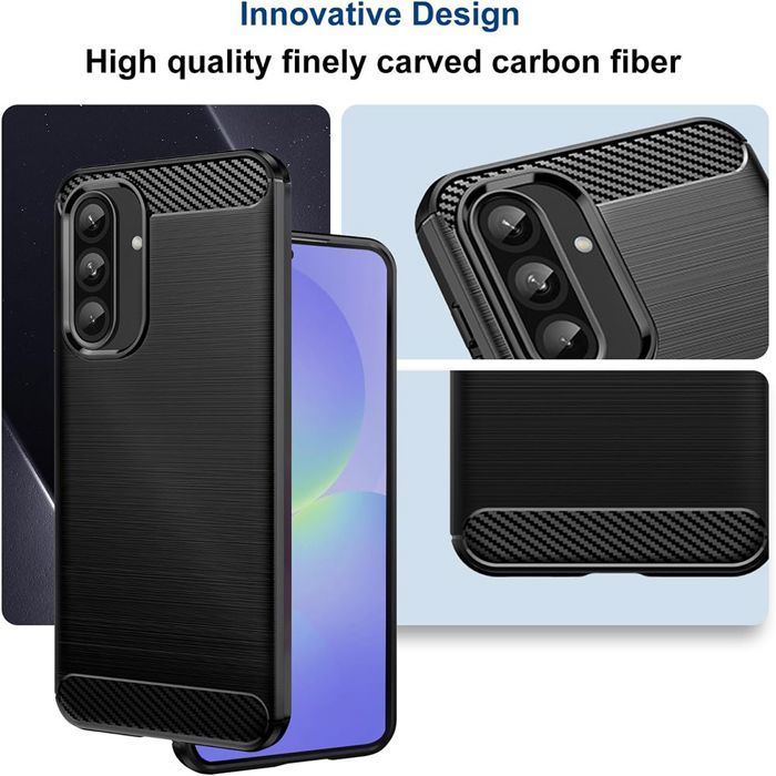Coque pour Samsung Galaxy A37 5G, Silicone Anti-Rayures Motif Fibre Carbone Noir - 2 Verres Trempés