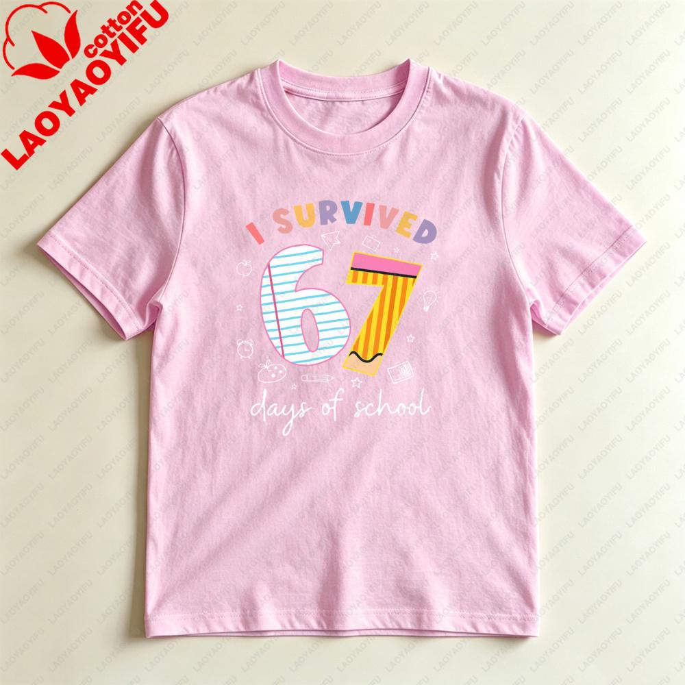 I Survived 67 Days Of School Unisex TShirt Casual Cotton Tee Summer Fashion Harajuku Aesthetic Top For Teachers Students Gift