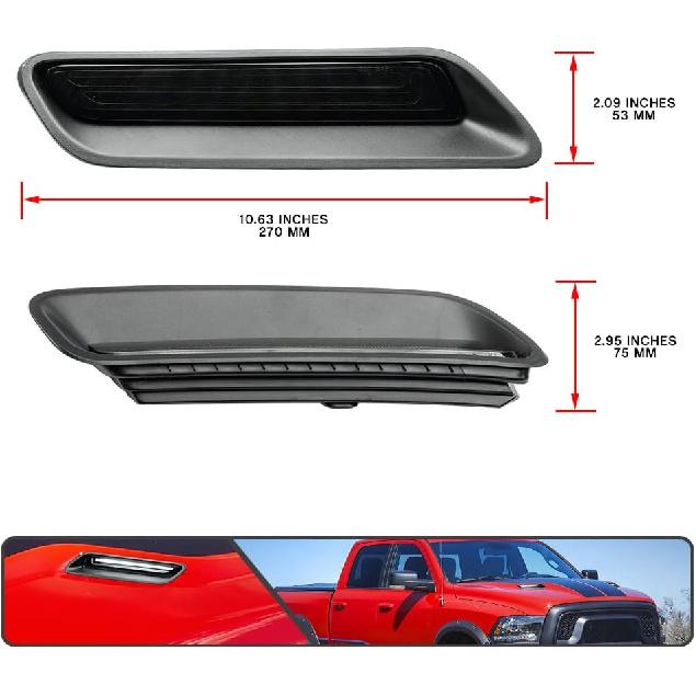 2Pcs White&Amber LED Hood Scoop Light for 2010-2018 Ram 1500 Sport Hood Air Flow Vent Grille Lamp with DRL Turn Signal Lights Functions Smoked Lens