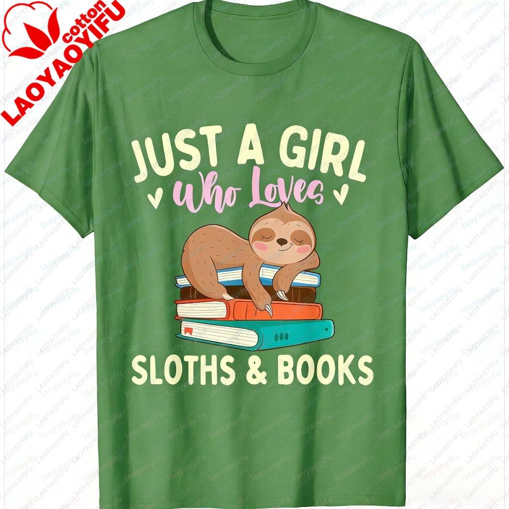 Summer Unisex Fashion Short Sleeve TShirt Sloth and Book Lover Reading Design Stylish Unisex TShirt for Casual Everyday Outfits Tees