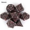 7 Pcs Silver Red Fish Scale Metal Dice Solid Metal Polyhedral Dice Set Suitable for Role-Playing RPG  Board Game Card Game