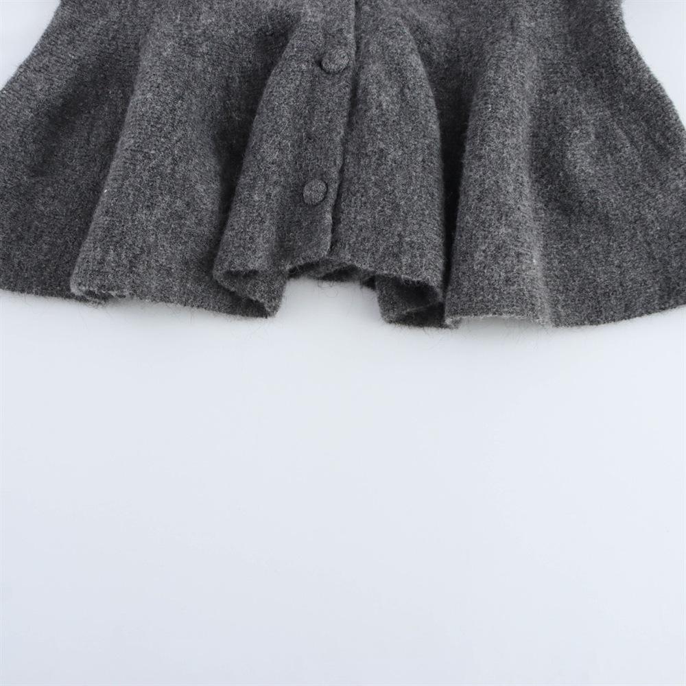 Женский короткий вязаный кардиган на весну 2025 года с круглым вырезом и длинными рукавами