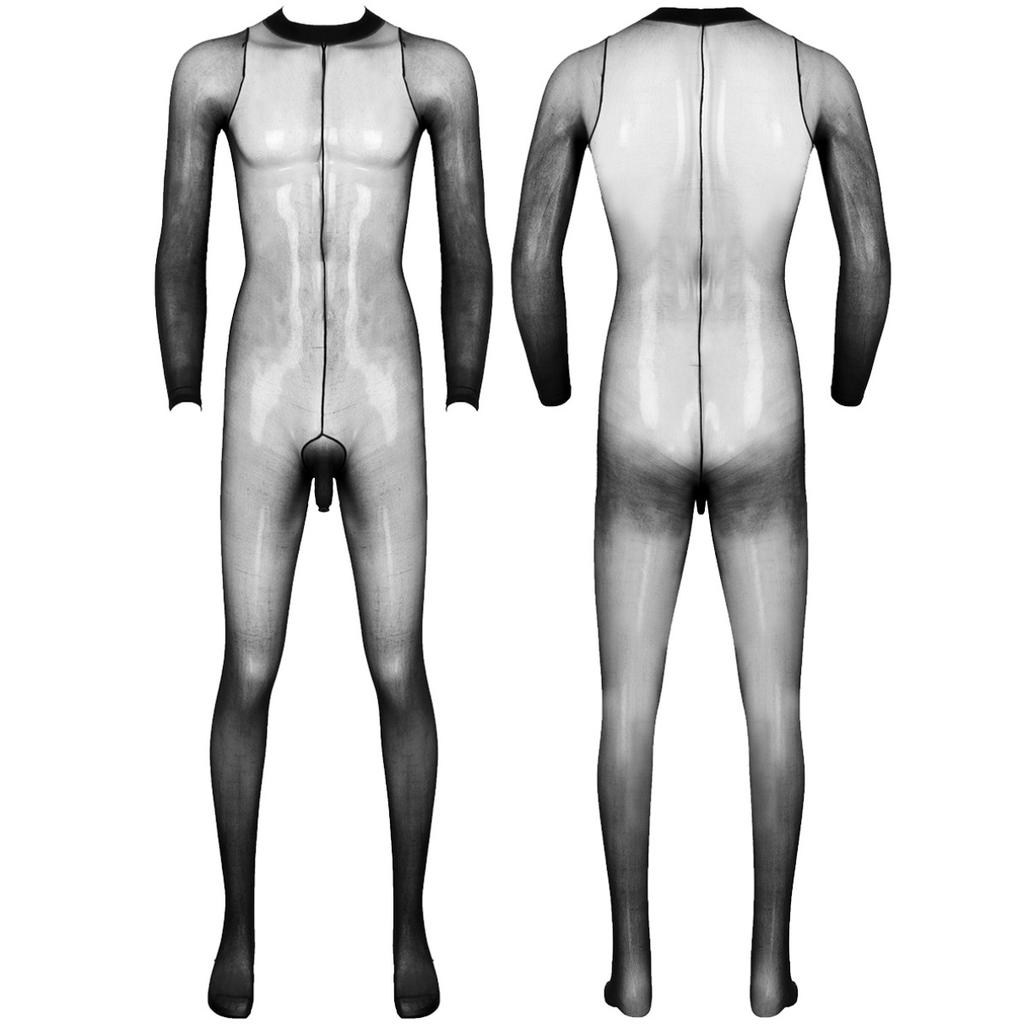 Men's Sheer Mesh Full Body Stockings Pantyhose Stretchy Footed Tights Leggings Bodysuit