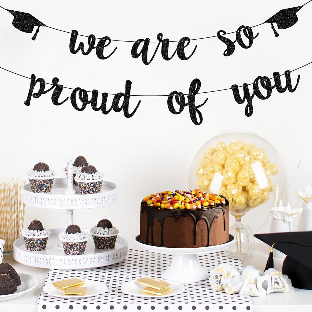 Graduation Decorations 2026, Black Glitter Congrats Grad Banner - We Are So Proud of You Congratulation Banner, Graduation Decorations Class fo 2026