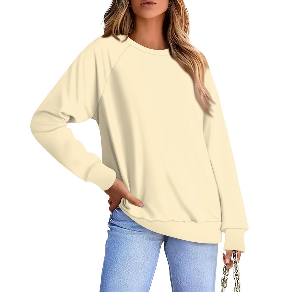 Женская повседневная модная однотонная блузка с длинным рукавом и круглым вырезом с рукавом реглан