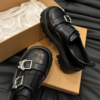 Ветер маленькие кожаные туфли женские весна и осень новые толстоподошвенные модные универсальные с юбкой круглый носок jk одинарные туфли