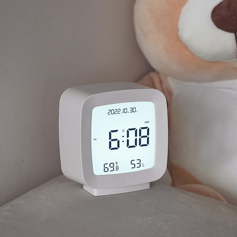 Цифровой 12/24-часовой электронный будильник с голосовым управлением, подсветкой, температурой и влажностью, ночником, настольные часы с функцией повтора сигнала