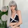 HAIRCUBE Серебристо-серый синтетический прямой парик для женщин Длинный прямой серый парик для косплея с челкой Ежедневные термостойкие поддельные парики