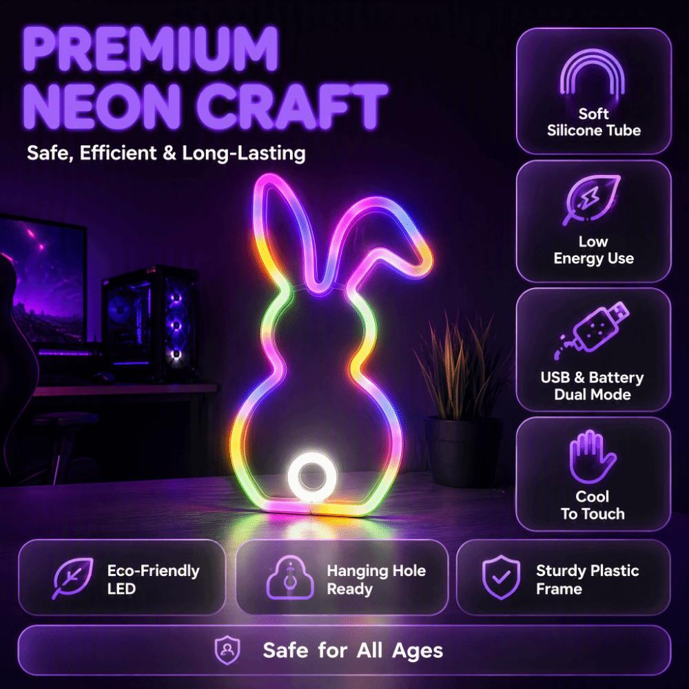 Plastic Bunny Neon Light USB Battery Powered Easter Bunny Sign LED Bunny Night Light  Wedding Party