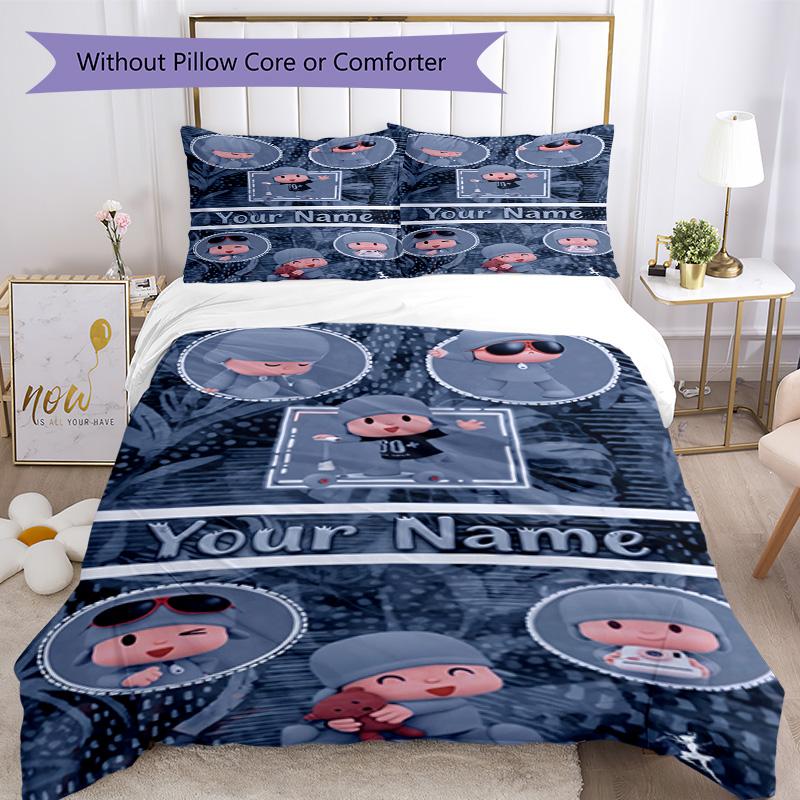 Pocoyo Customized Name Bedding Set Suitable for Study room Wrinkle Resistant Custom Room Decor Perfect Gift for Valentine’s Wedding Birthday