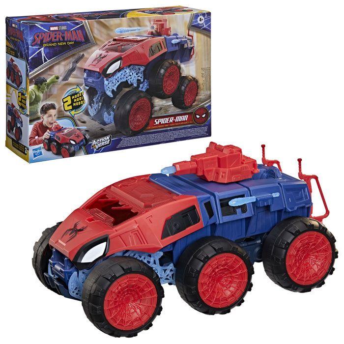 Spiderman Super tank a mâchoire 2-en-1, coffret de figurines de 11,5 cm avec véhicule, jouets de super-héros et figurines, des 4 ans