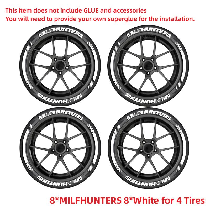 White MILFHUNTERS Tire Letter Stickers Universal Rubber Tire Decals Funny Wheel Sidewall Letters Car Styling Accessories
