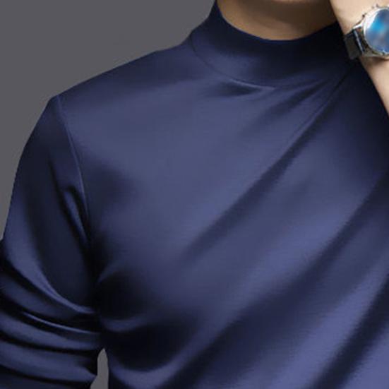 Весна Осень Мужской Топ Защита Шеи Полувысокий Воротник Slim Fit Эластичный Длинные Рукава Пуловер Базовый Свитшот Для Дома Спортивный Тренажерный Зал Уличная Одежда