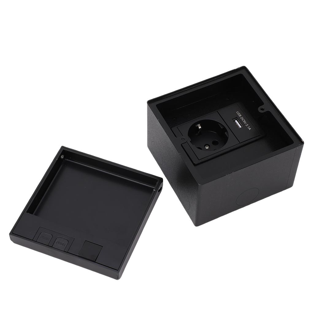 Recessed Floor Outlet Box Water Proof Stainless Steel Flat Kit with 2 Prong Hole USB Power Socket Black
