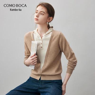 Женский кашемировый свитер с капюшоном и цветными блоками Kemengboka