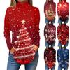 Women's Fashionable Casual High Neck Christmas Printed Long Sleeve T-Shirt Pullover Top