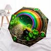 Irish Luck Pot of Gold St. Patrick's Day Decorations Rainbow Clover Wall Art Umbrella, Cute Umbrella with Cute Design, Portable 3-Fold Compact Umbrell