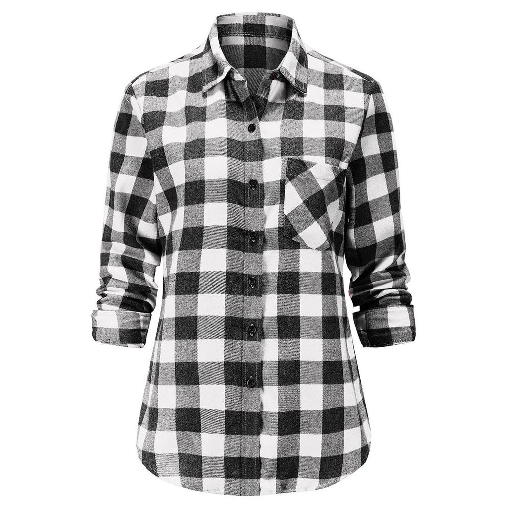 Dioufond Women Plaid Flannel Shirt Long Sleeve Flannel Plaid Tops